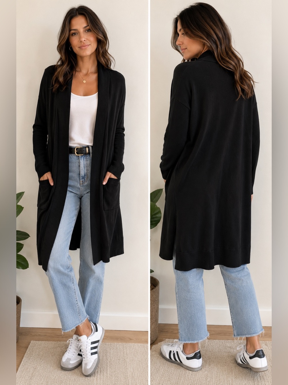 GAP Black Longline Open Front Duster Cardigan Sweater XS